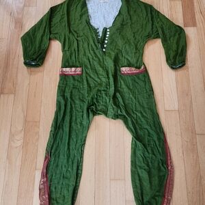 Kantha Bae Green Romper with Red Trim